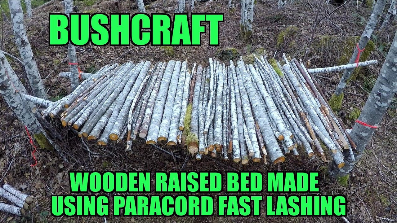 Bushcraft Camping Survival - wooden raised bed fast lashed camp shelter
