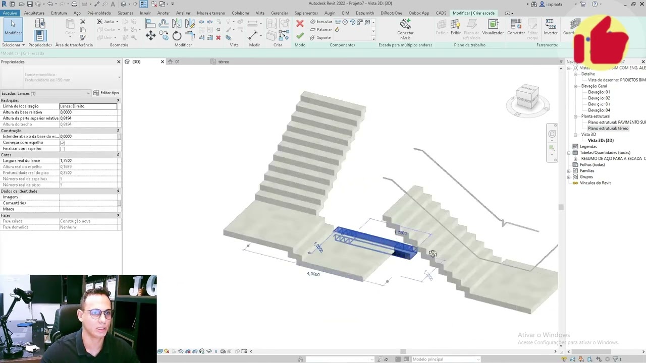 ESCADA EM MENOS DE 25 SEGUNDOS . APRENDA REVIT E GANHE TEMPO . REPRESENTA&Ccedil;&Atilde;O GR&Aacute;FICA DE ALTO N&Iacute;VEL