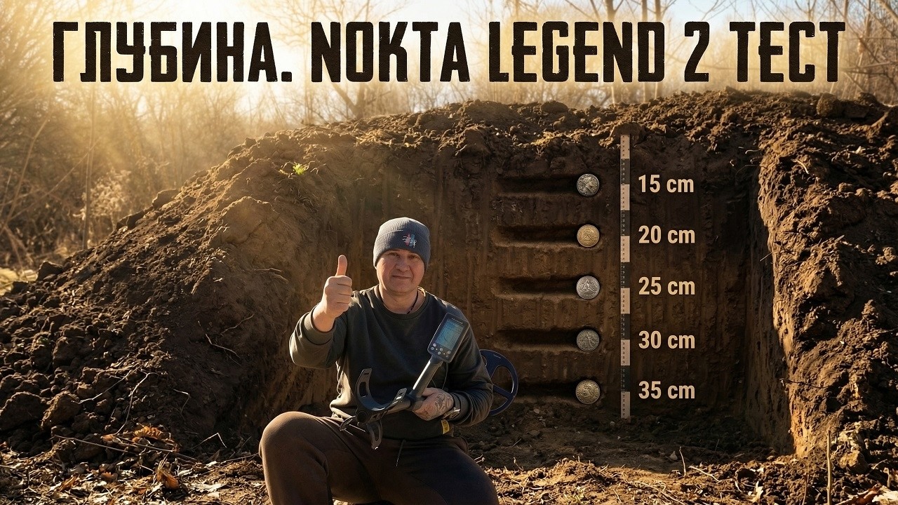 Тест на глубину металлоискателя Nokta legend 2. Чешуя на глубине
