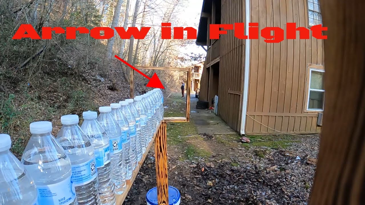 Mathews VXR 28 Penetration test on water bottles with Field tip and Rage Broadhead