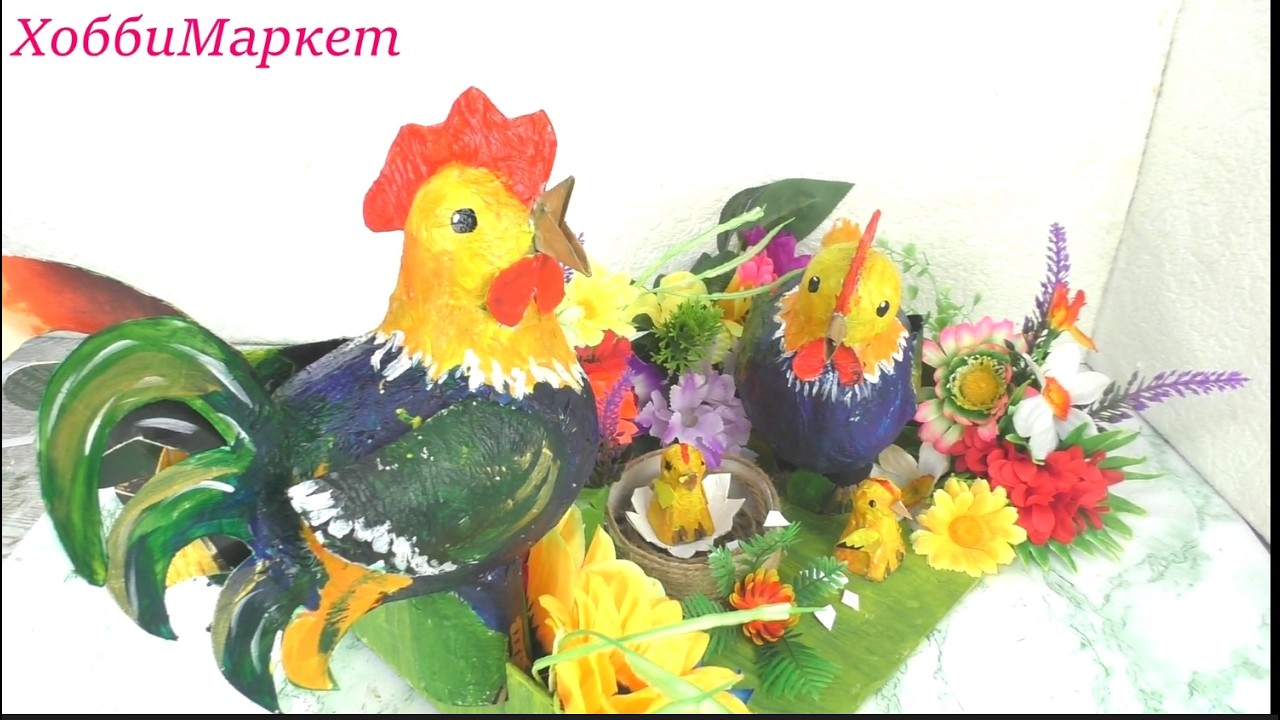 Петушок и курочка из любой бумаги. Делаю поделки в детский сад.  ХоббиМаркет