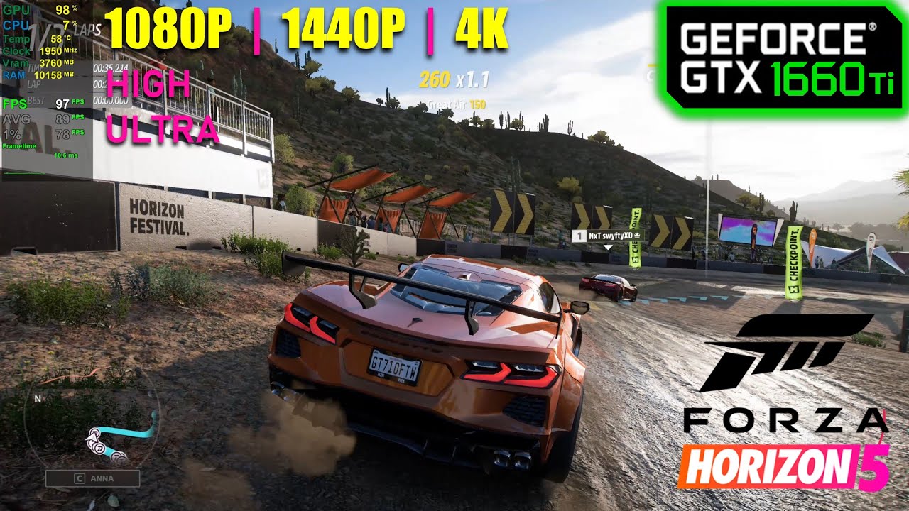GTX 1660 Ti | Forza Horizon 5 - 1080p, 1440p, 4K - High & Ultra
