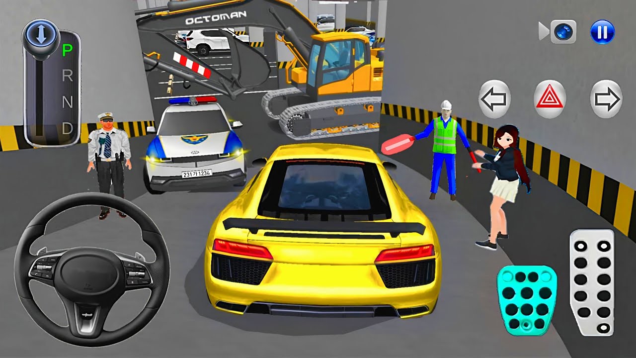 New Golden Audi Car Stuck in Parking Garage with Heavy Excavator | 3D Driving Class 2025 - Car Game