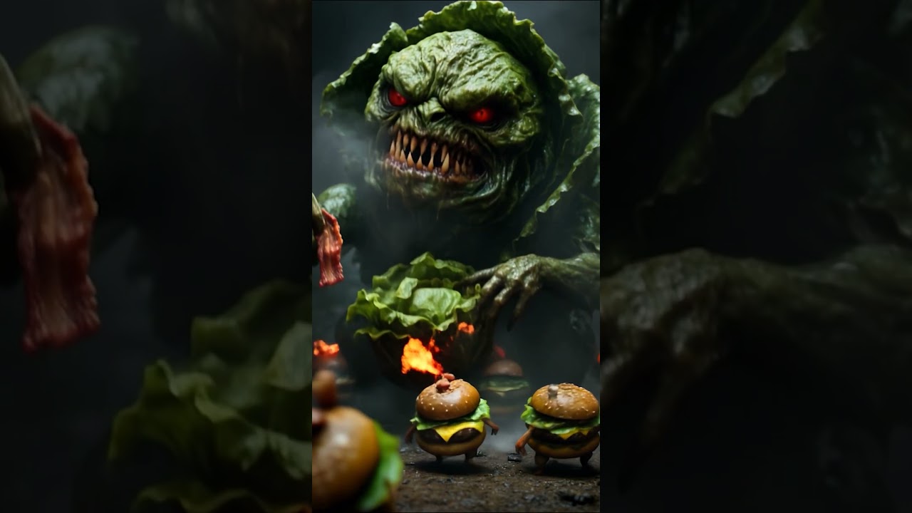 Surrealismo Digital #03 -Lechuga demon&iacute;aca invoca hamburguesas desde el subsuelo ardiente del bacon🔥