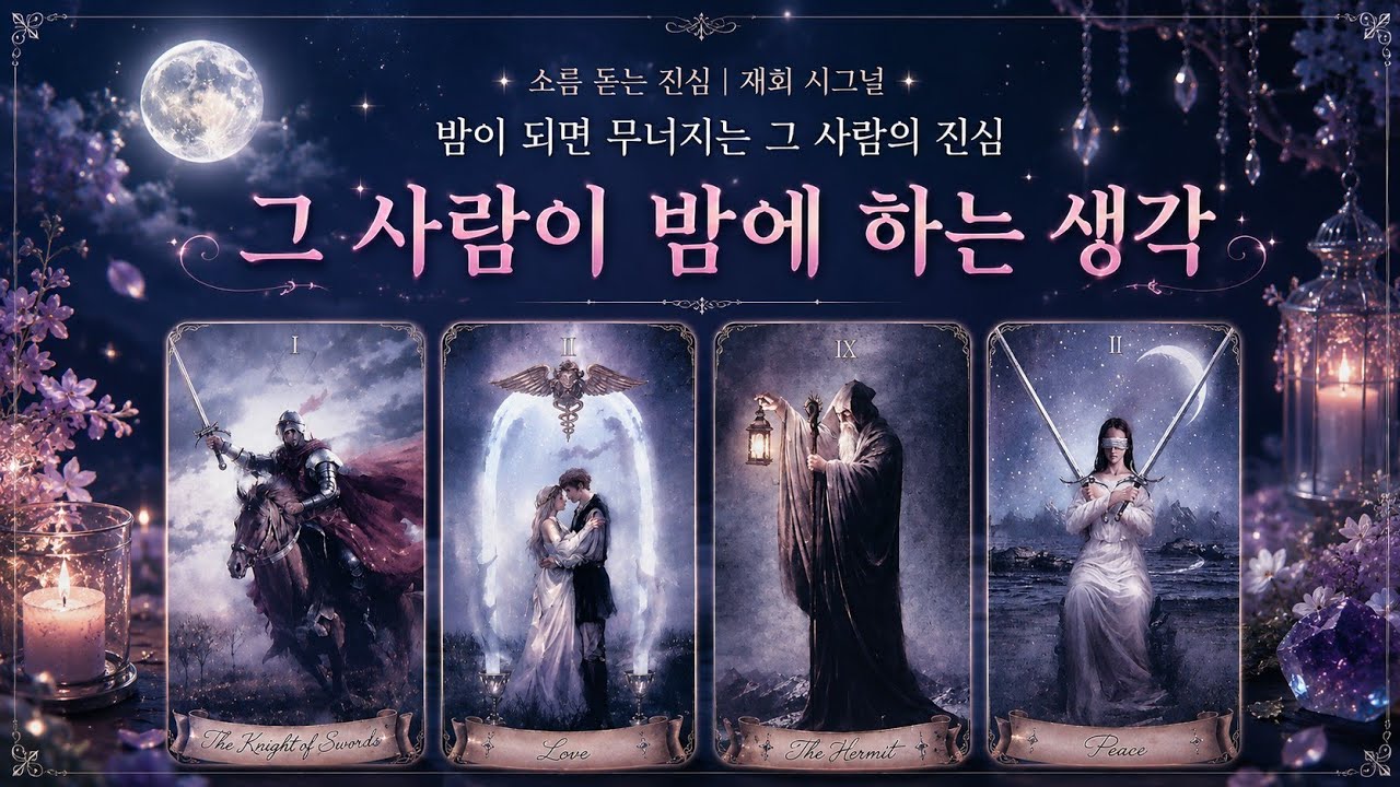 [타로] 그 사람이 밤에 하는 생각 (with. 메세지카드) | 밤이 되면 무너지는 그 사람의 진심... 😢 | 일부 재회· 삼각관계