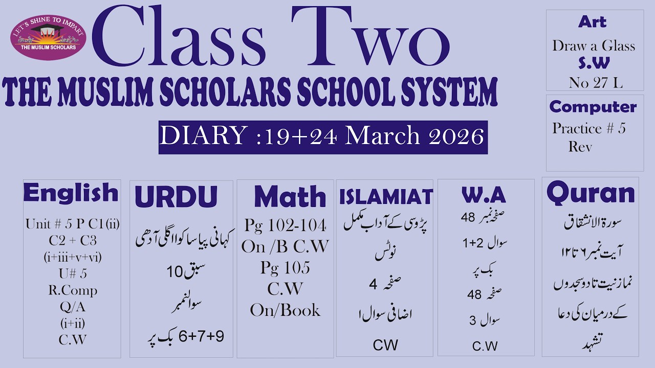 Class  Three Online Class , 19-24 March 2026 , Tmsss