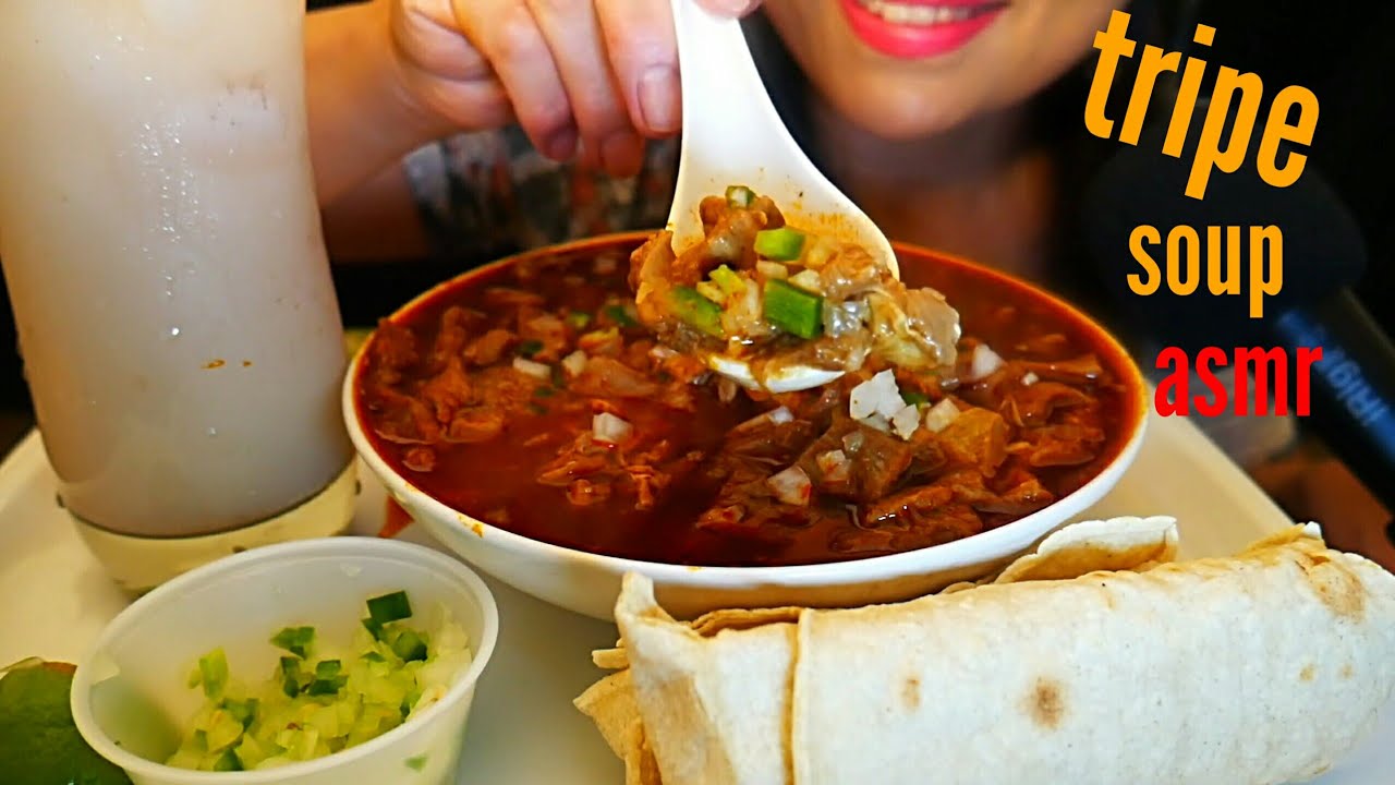 ASMR - BEEF TRIPE SOUP/STICKY, CRUNCHY,&  CHEWY ( MEXICAN MENUDO) ( EATING SOUNDS) *moonbear ASMR