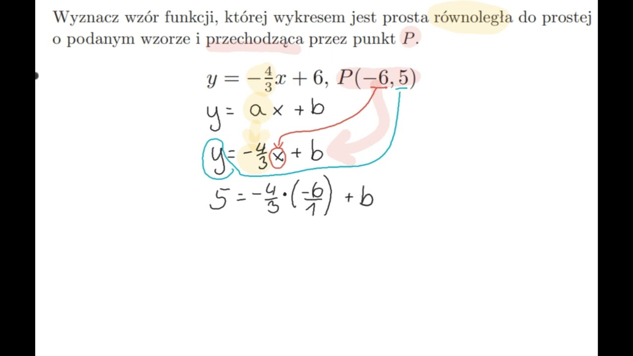 Jak napisać wzór prostej równoległej do danej prostej i przechodzącej przez dany punkt?