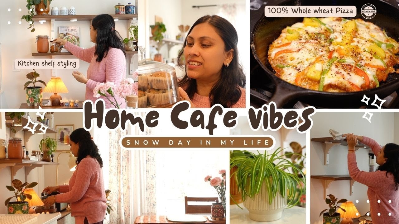 Morning to Night vlog- onepot LunchBox , Kitchen shelf styling ,Whole wheat Pizza ( Home Cafe decor)