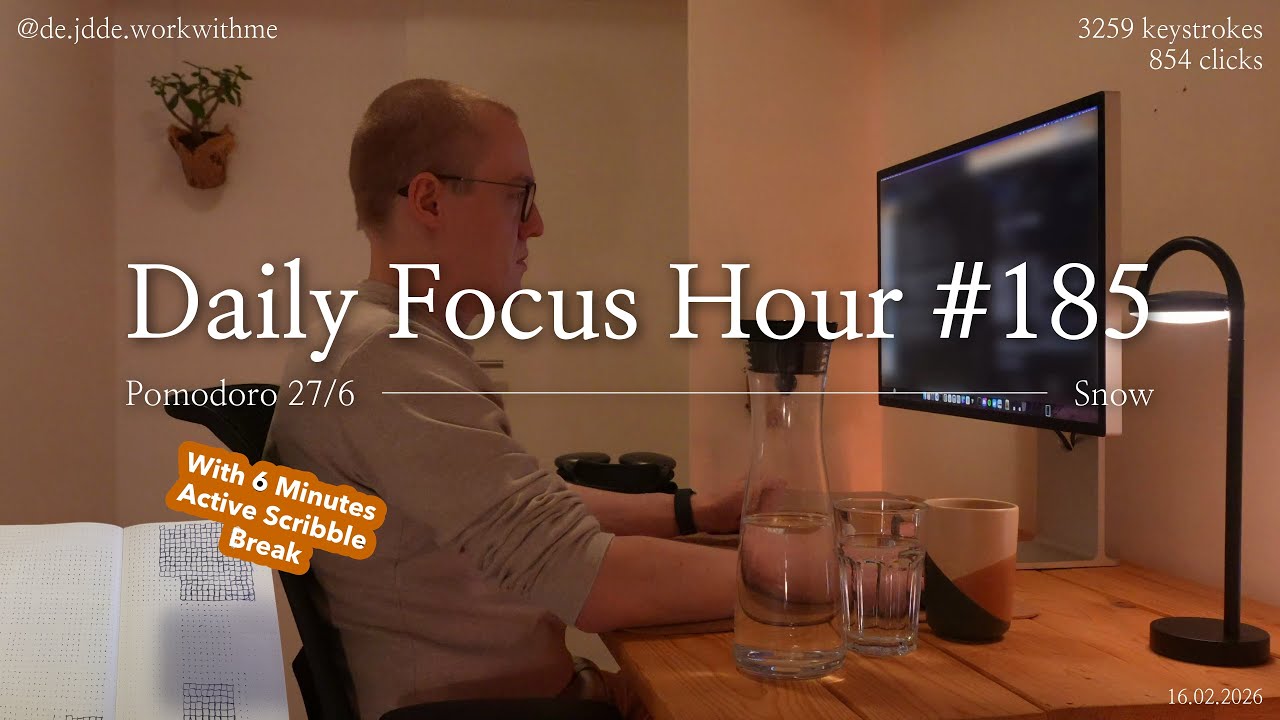 Daily Focus Hour | 2026-02-16T05:14:48 | Work With Me |Pomodoro 27/6| Snowy Ambience❄️ +Typing&Timer