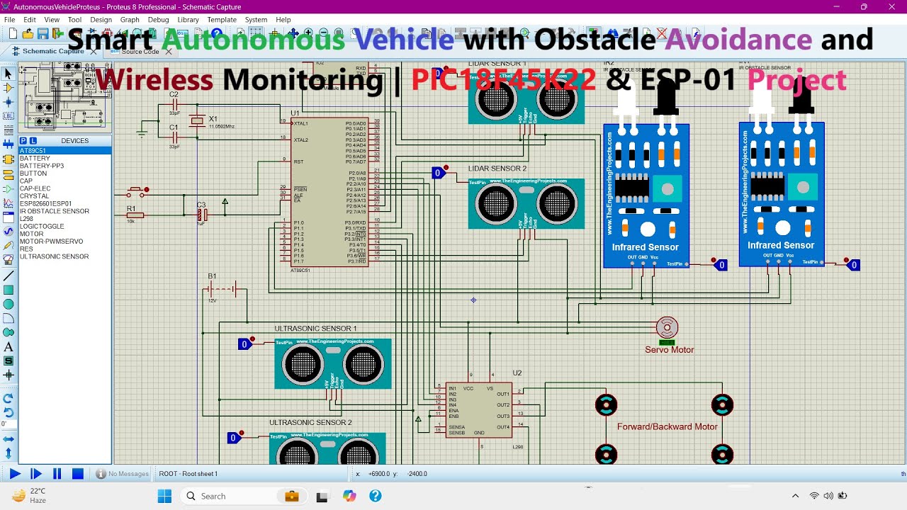 Smart Autonomous Vehicle with Obstacle Avoidance & Wireless Monitoring | PIC18F45K22 & ESP01 Project