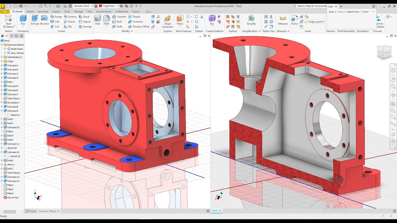Autodesk Inventor 2026 Create A Complex 3D Design EXERCISE 146