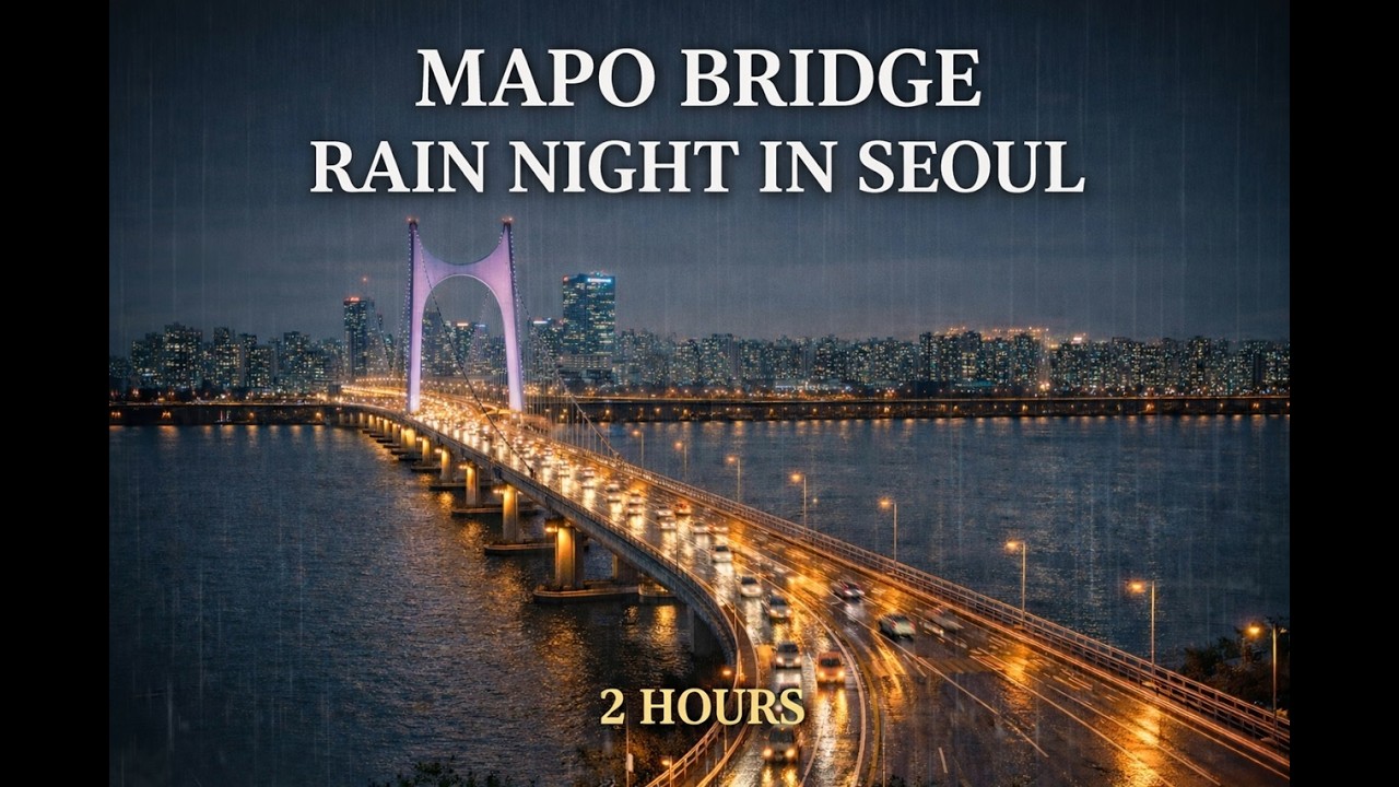 Mapo Bridge Rain Night in Seoul | Han River Sleep Sounds (2 Hours)