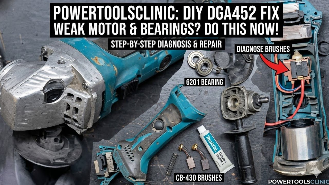 Makita DGA452 Maintenance: Replacing Armature, Bearings, and Brush Holder, Carbon Brushe,