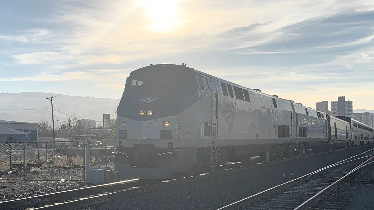 The Amtrak California Zephyr Train #6 going by Sutro Street in Reno Nevada Tuesday evening 