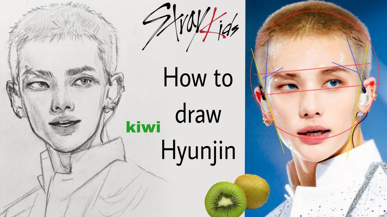 How to draw hyunjin skz step by step , hyunjin kiwi