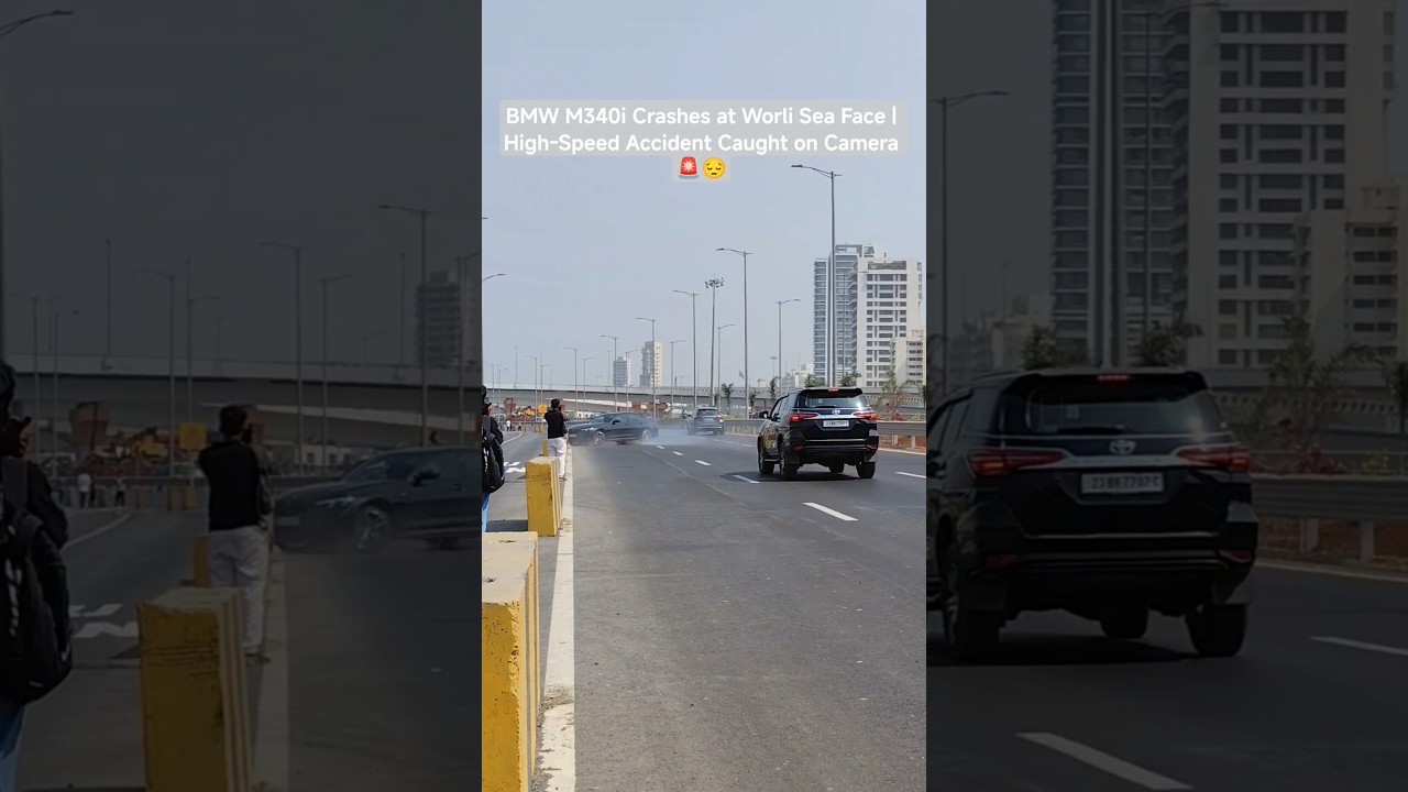 BMW M340i Crashes at Worli Sea Face | High-Speed Accident Caught on Camera 🚨😔#BMWM340i #MumbaiViral