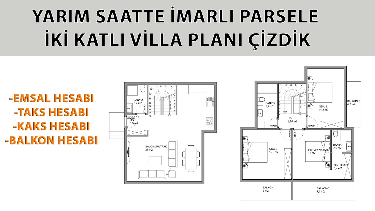 3+1 DUBLEKS VİLLA PROJESİ ÇİZİMİ, EMSAL HESABI - FLOOR PLAN DRAW