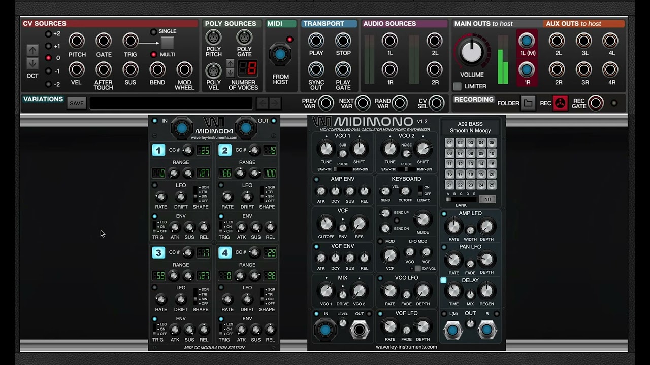 MIDIMOD4 For Voltage Modular - MIDIMONO Sequence With LFO Modulation
