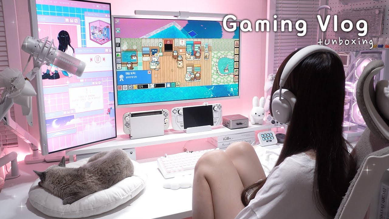 Gaming Vlog🎮| A day in my pink desk💗･ﾟഒ Play Anmal spa🐶♨️| Geekom A5 2025 mini PC unboxing