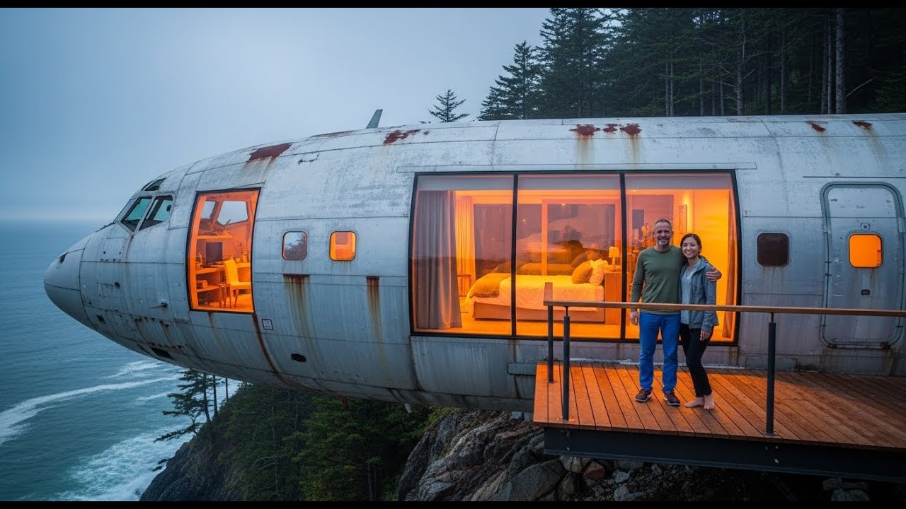 Couple Turns Abandoned Airplane Wreck Into a Modern Cliffside Home  Forest & Ocean ASMR Build