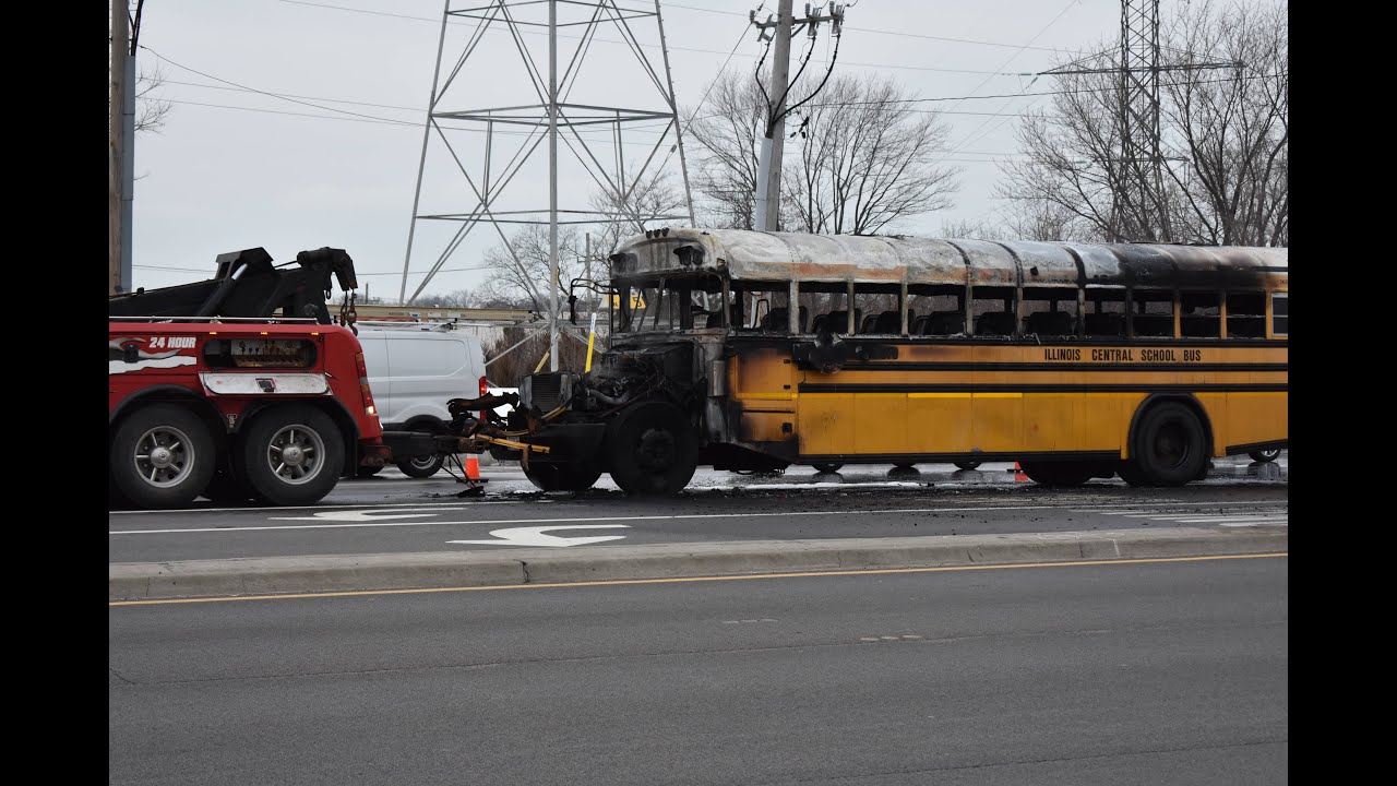 Gurnee FD and Gurnee PD on Scene of a Working School Bus Fire in Gurnee, IL