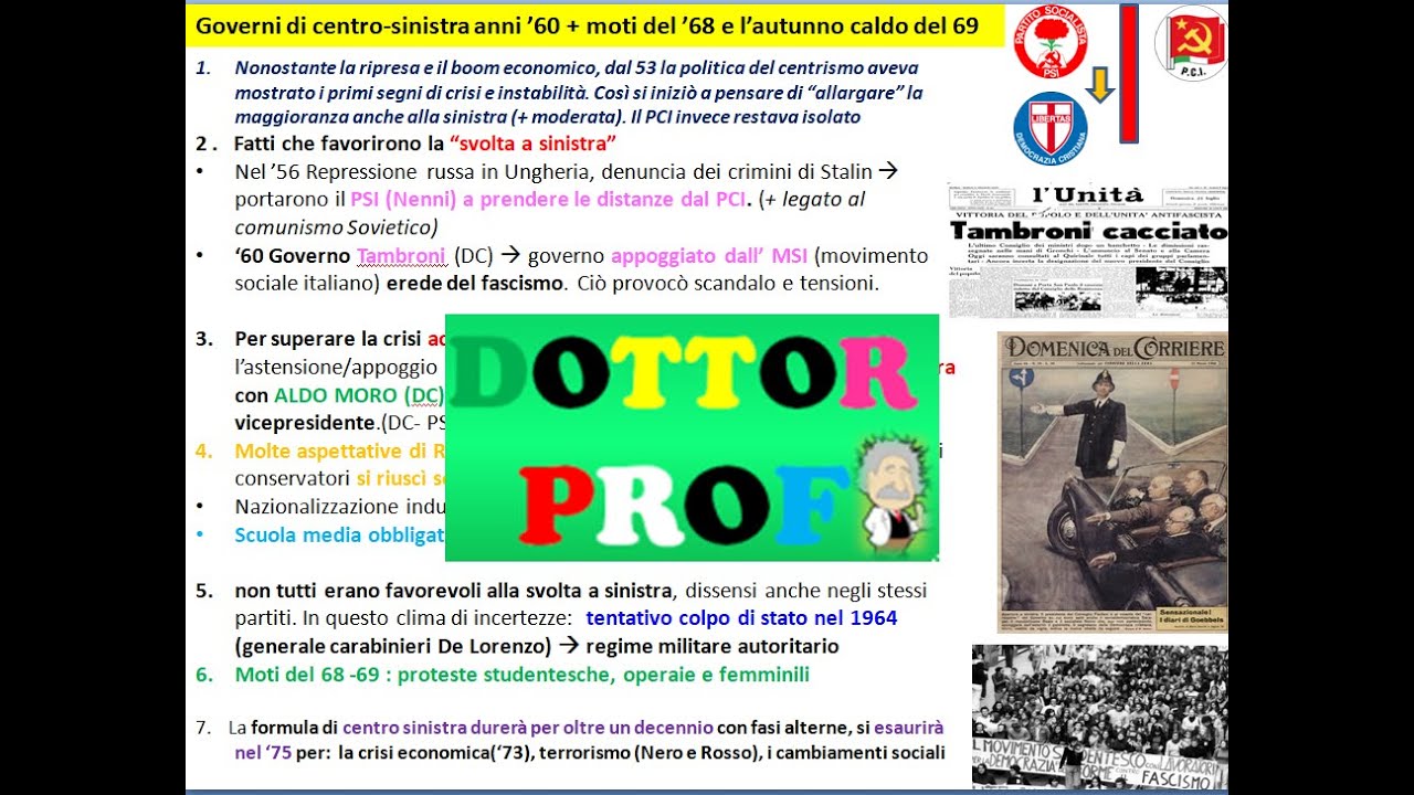📘#3 L'ITALIA DEL CENTRO SINISTRA + '68(il sessantotto) E AUTUNNO CALDO '69