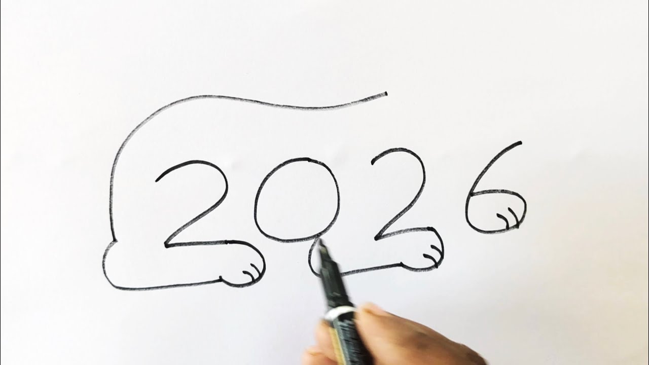 Lion Drawing with 2026 Number | Lion Drawing Step by step | How to draw lion easy