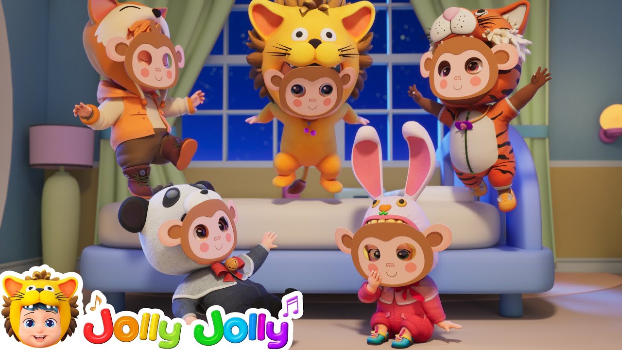 Cinco Macaquinhos Saltando na Cama | Jolly Jolly - Músicas Infantis | Canções Para Crianças