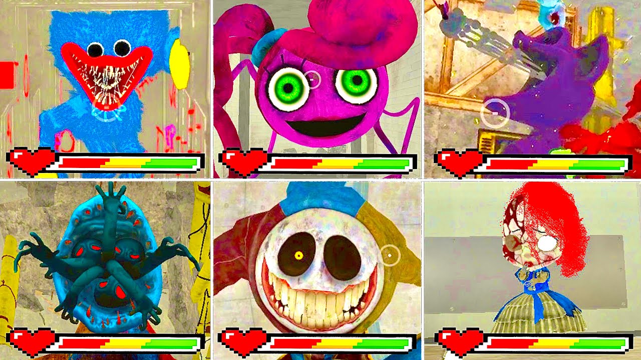 Poppy Playtime Chapter 1,2,3,4,5: All BOSSES DEATH & CHASE SCENES with Healthbar in Full Bright Mode