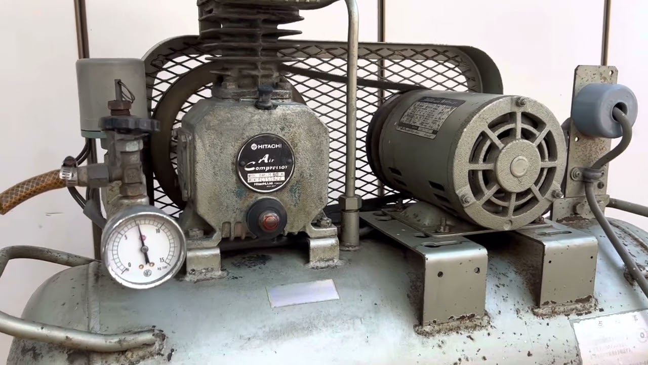 【確認動画】日立 ベビコン 0.4P-7T エアー コンプレッサー タンク 38L 3相 200V 60Hz 0.4kw
