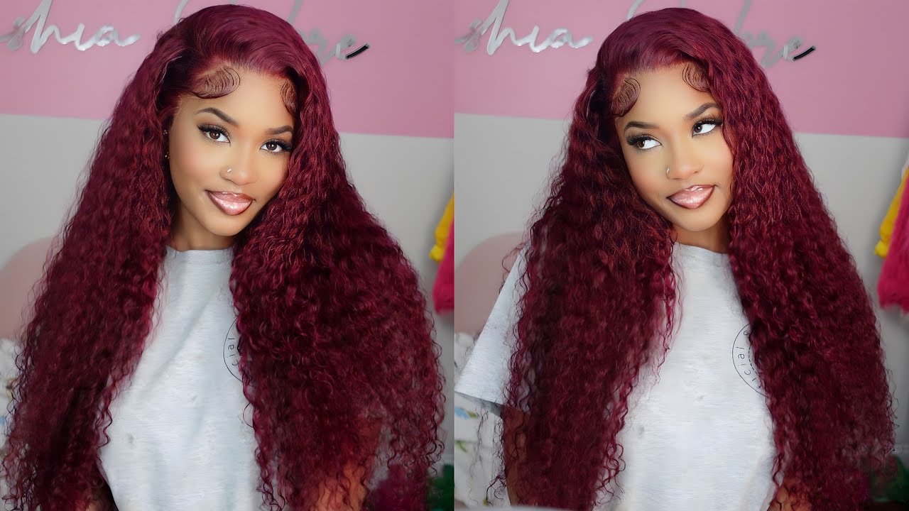 PERFECT FALL HAIR 🍒 BURGUNDY 99J CURLY WIG INSTALL (WET LOOK) ft Ashimary Hair