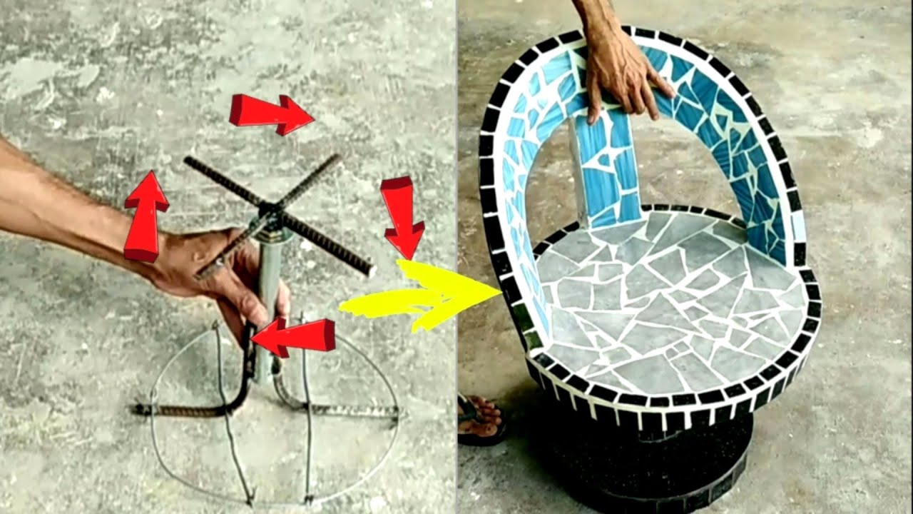 Penpenvn made a unique garden coffee swivel chair made of cement and ceramic tile # 71