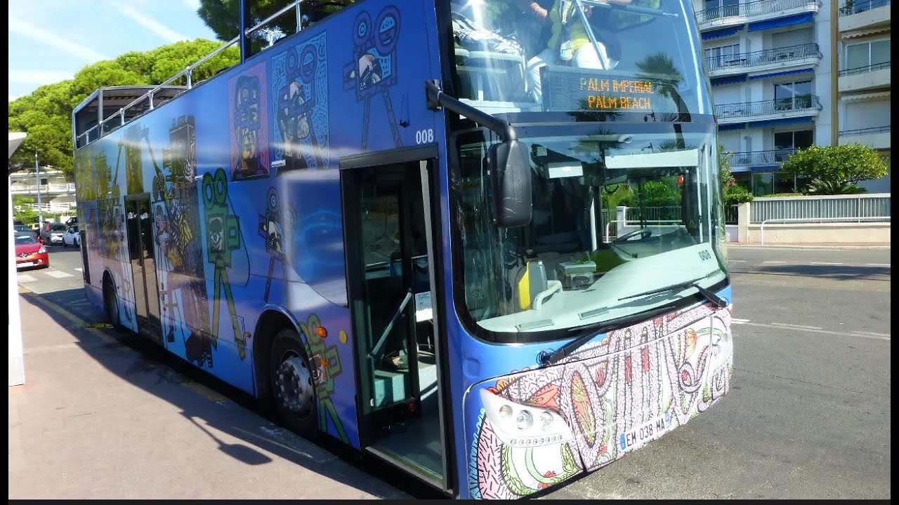 2017 Driving around Cannes, France on Palm Imperial Bus