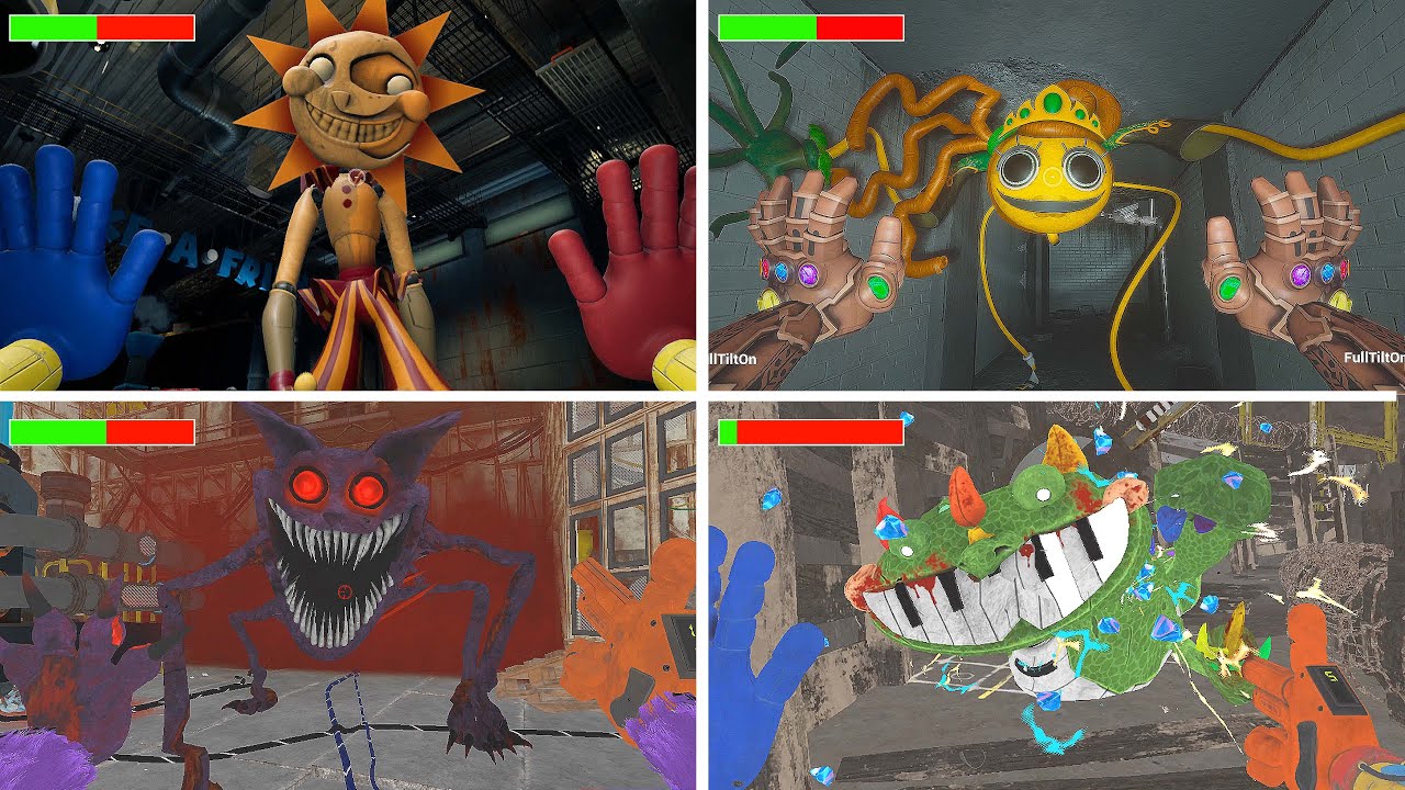 Poppy Playtime 1-4 | All Chase Scenes Compared with Healthbars to Find the Scariest Experience Ever