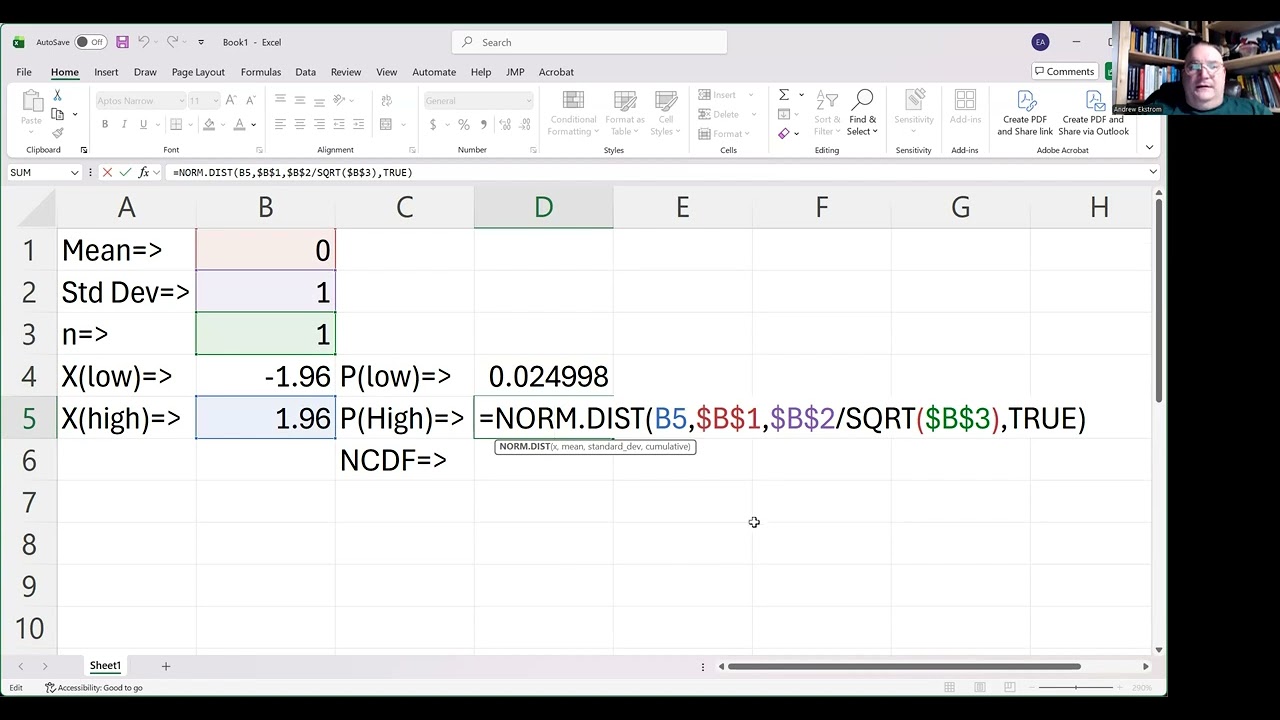 Module 4 Video 7 - Excel for Normal and Exponential distribution calculations.