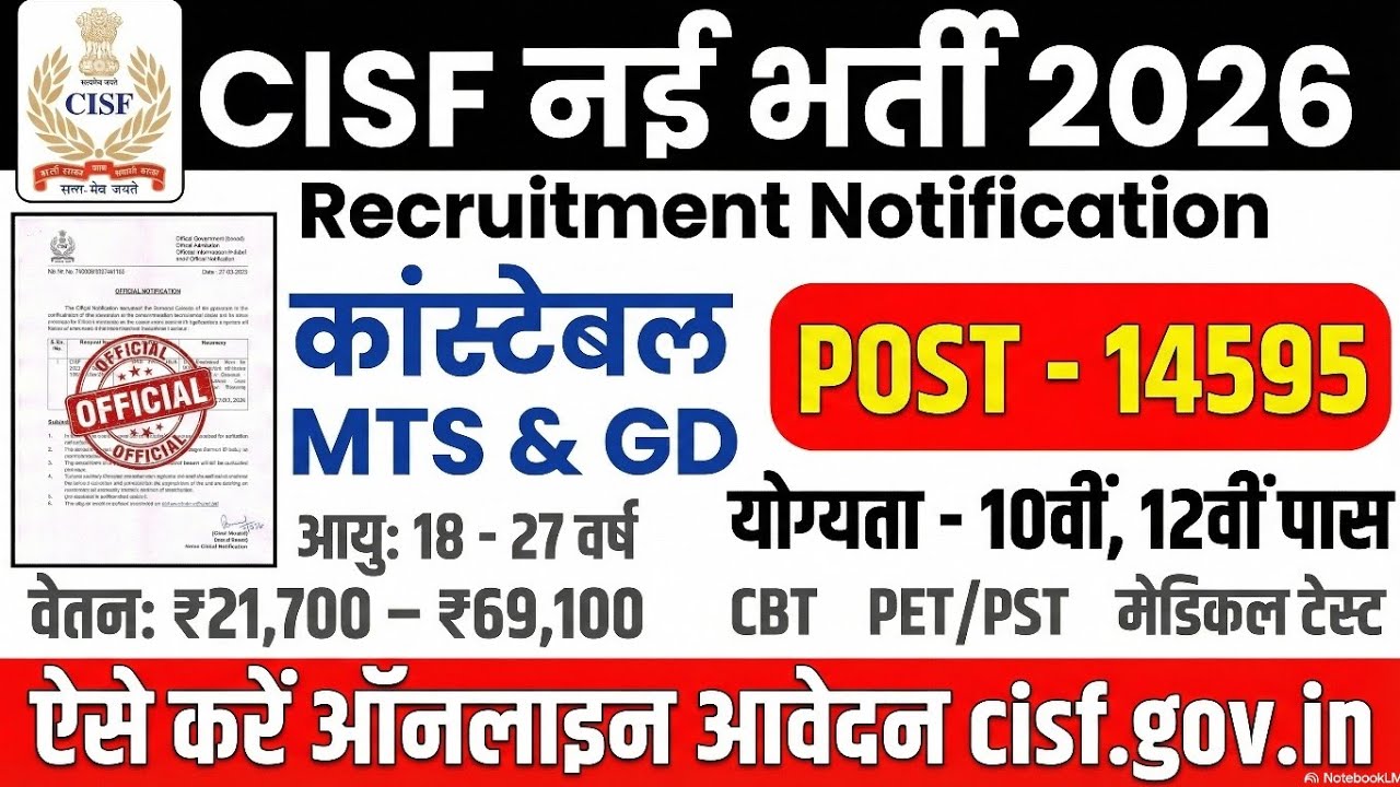 CISF Constable Recruitment 2026 | CISF Constable New Vacancy 2026 | CISF Vacancy 2026 Apply Online