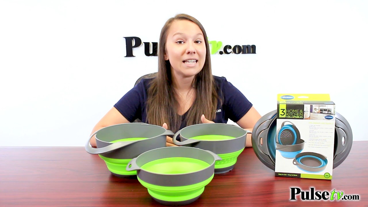 3-Piece Silicone Collapsible Bowls with Colander