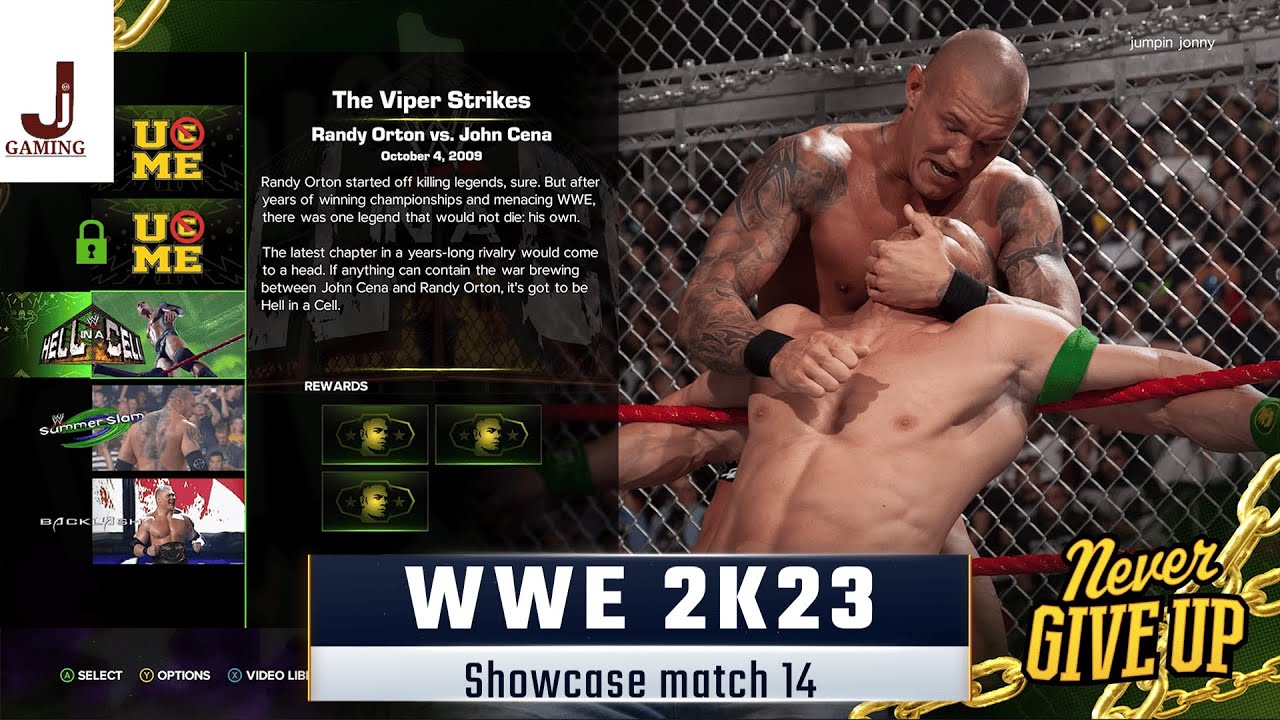 WWE 2K23 Showcase match 14, выполните все задания Hell in a cell, Рэнди Ортон против Джона Сины