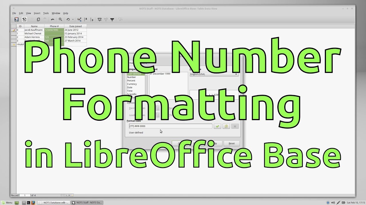 Formatting Phone Numbers - LibreOffice Base