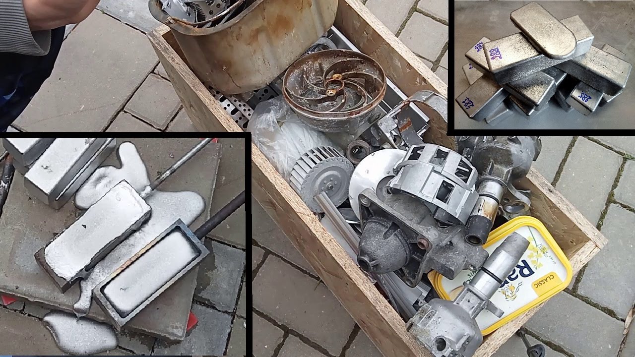 (32.)  Hlin&iacute;kov&yacute; odpad z gar&aacute;že. Taven&iacute; hlin&iacute;ku. Aluminium smelting.