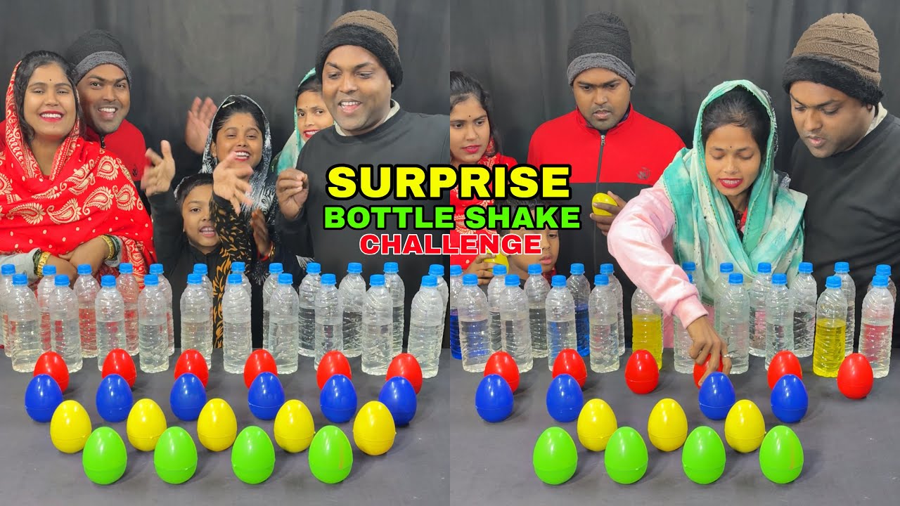 Magic Bottle Shake Colouring Egg Surprise Challenge With Family Video #challenge #egg #bottle 