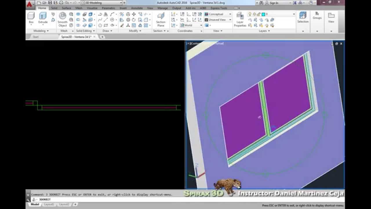 Ventana 3d corrediza Autocad