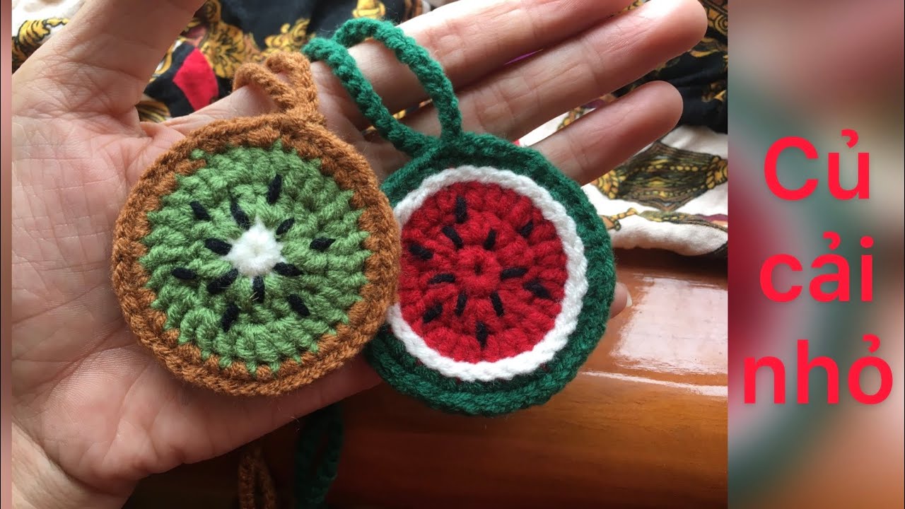 Crochet bag mini- hướng dẫn móc túi tỏi hình quả dưa hấu và kiwi