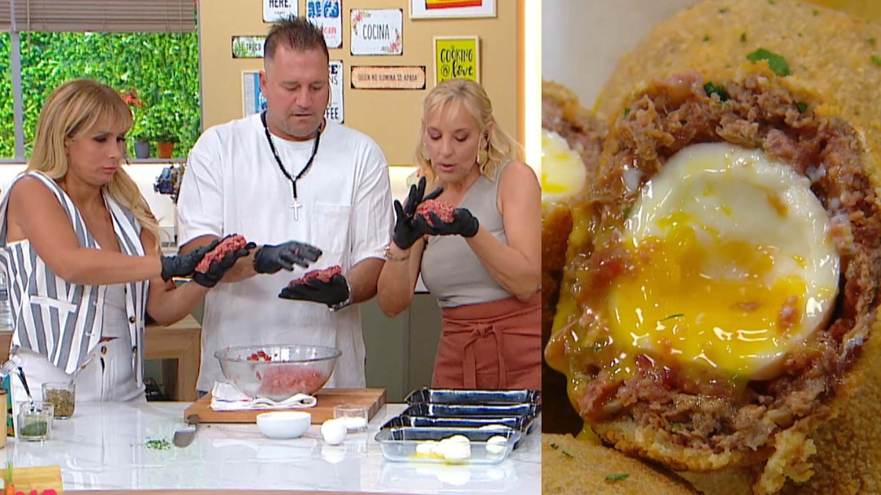 Fernanda Vives y Sebastián Cobelli prepararon albóndigas rellenas con huevo con Jime Monteverde