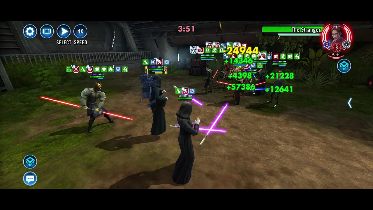 SEE/Traya/Nihilus/Savage/Talon (L7 Y&C FDC) vs. Stranger/SM/SK/Cal/B (L9 Barriss): 1 banner
