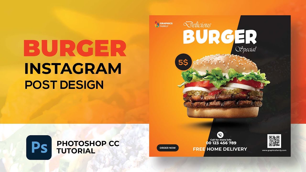 How to create a Burger Instagram Post Design in Adobe Photoshop