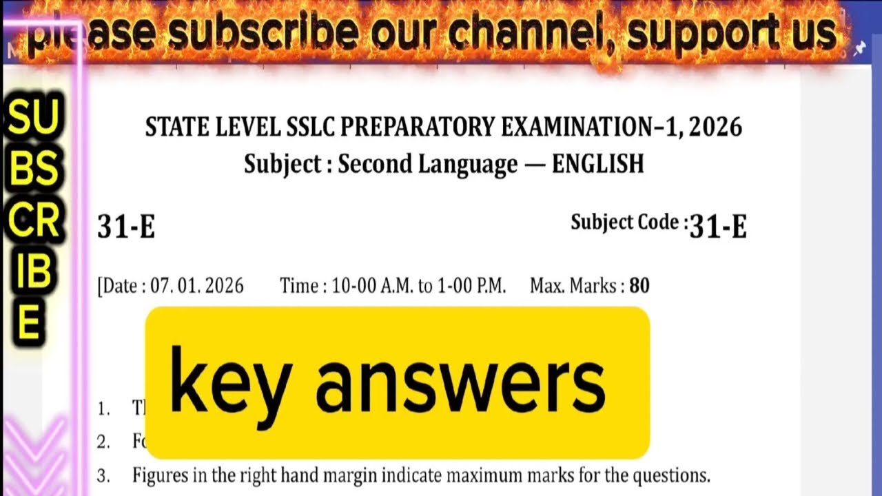 SSLC Preparatory Exam-1 2026 | English (31-E) Key Answers | State Level Question Paper Solution