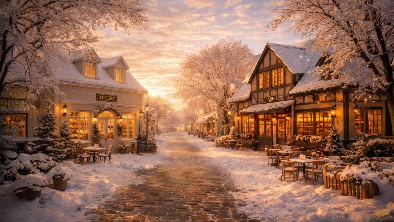 ❄️Cozy Winter Ambience 🎵 Relaxing Piano Music & Snowy Vintage Cafe☕