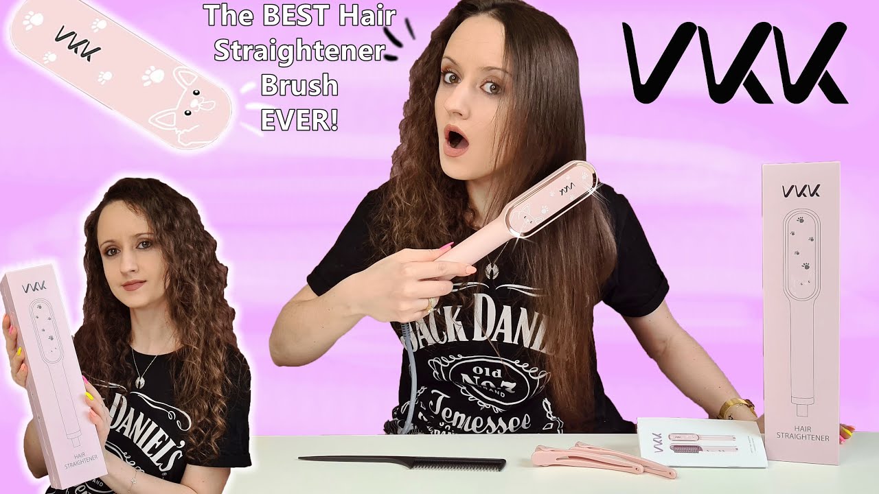 NEW VKK Hair Straightener Brush PINK - 30s Fast Heating with PTC Ceramic  #gifted HONEST REVIEW